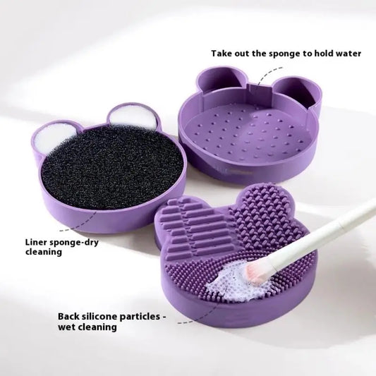Makeup Brush Cleaning Tool ,1pcs Silicone Cute Portable Bear Shaped Cleansing Makeup Brush Cleaner For Prevent Makeup Residue