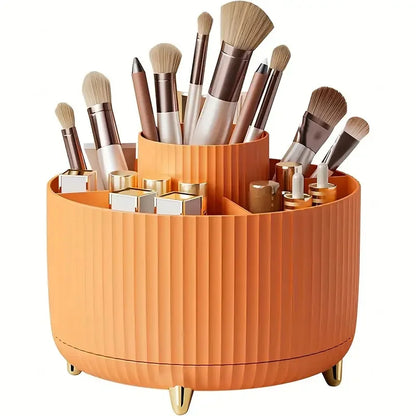 360° Rotating Makeup Brush Holder 5 Slot Cosmetic Organizer for Nail Polishes Skincare Perfumes Desktop Vanity Storage Bathroom