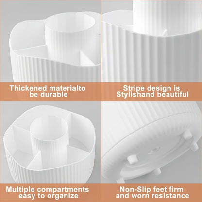 360° Rotating Makeup Brush Holder 5 Slot Cosmetic Organizer for Nail Polishes Skincare Perfumes Desktop Vanity Storage Bathroom