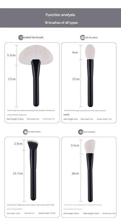 Makeup Brush Set - 18Pcs Natural Hair Foundation Eyeshadow Blending Brush Professional Eco-Friendly Beauty Tools
