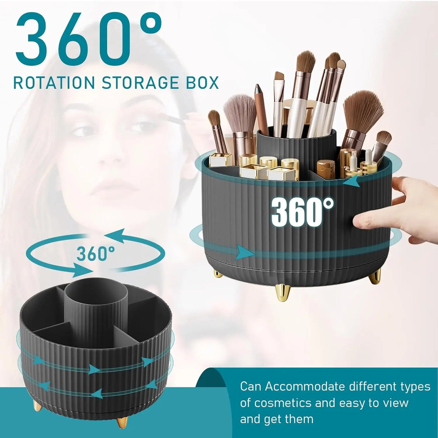 360° Rotating Makeup Brush Holder 5 Slot Cosmetic Organizer for Nail Polishes Skincare Perfumes Desktop Vanity Storage Bathroom