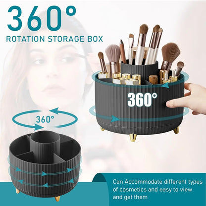360° Rotating Makeup Brush Holder 5 Slot Cosmetic Organizer for Nail Polishes Skincare Perfumes Desktop Vanity Storage Bathroom