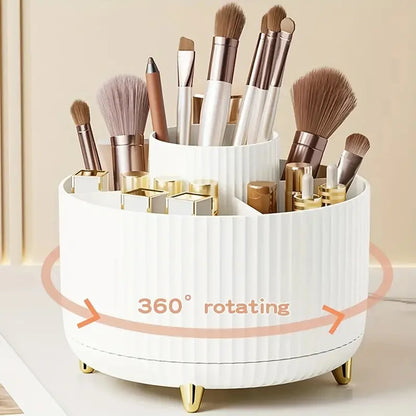 360° Rotating Makeup Brush Holder 5 Slot Cosmetic Organizer for Nail Polishes Skincare Perfumes Desktop Vanity Storage Bathroom
