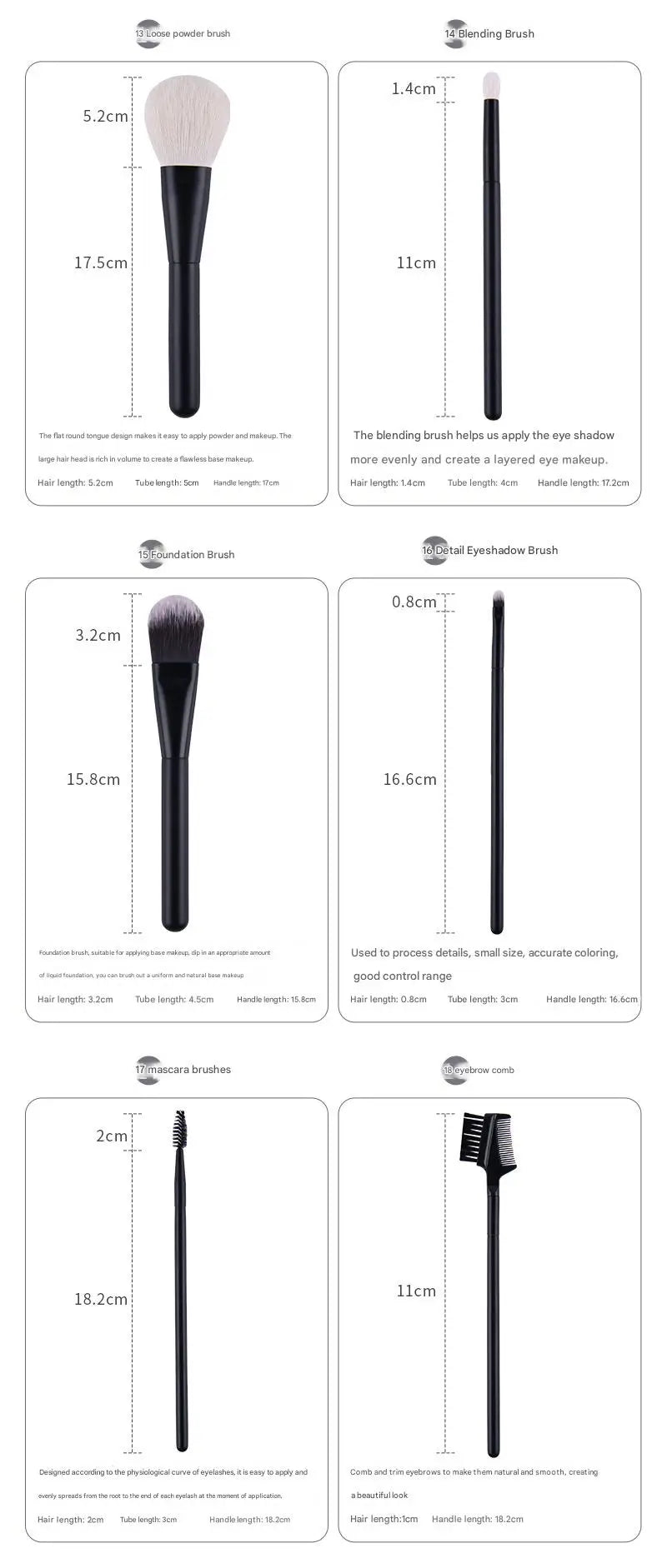 Makeup Brush Set - 18Pcs Natural Hair Foundation Eyeshadow Blending Brush Professional Eco-Friendly Beauty Tools
