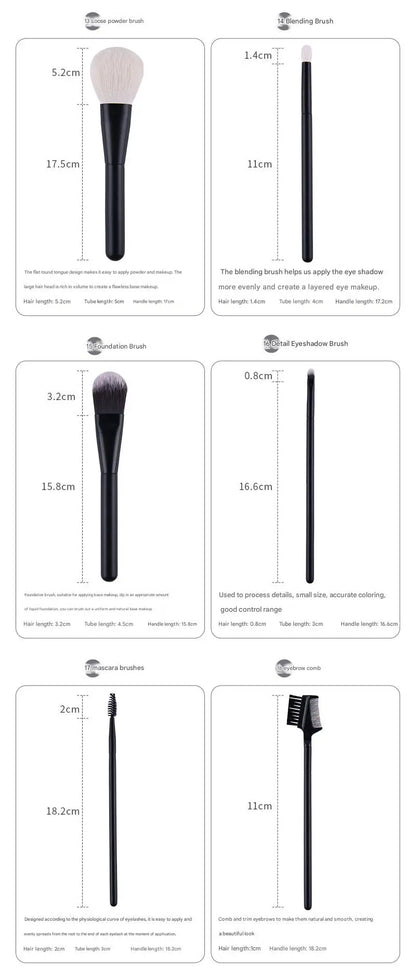 Makeup Brush Set - 18Pcs Natural Hair Foundation Eyeshadow Blending Brush Professional Eco-Friendly Beauty Tools