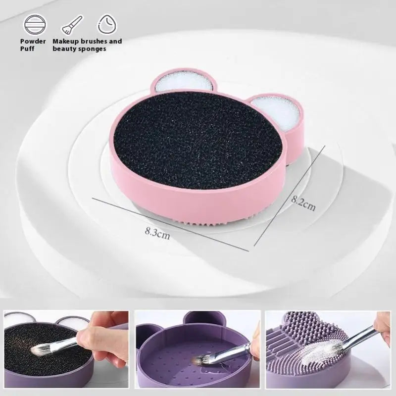 Makeup Brush Cleaning Tool ,1pcs Silicone Cute Portable Bear Shaped Cleansing Makeup Brush Cleaner For Prevent Makeup Residue