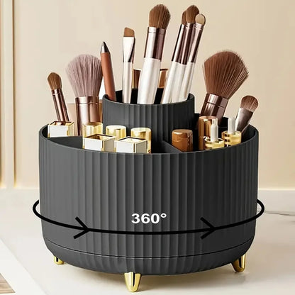 360° Rotating Makeup Brush Holder 5 Slot Cosmetic Organizer for Nail Polishes Skincare Perfumes Desktop Vanity Storage Bathroom