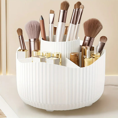 360° Rotating Makeup Brush Holder 5 Slot Cosmetic Organizer for Nail Polishes Skincare Perfumes Desktop Vanity Storage Bathroom