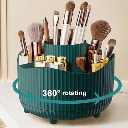 360° Rotating Makeup Brush Holder 5 Slot Cosmetic Organizer for Nail Polishes Skincare Perfumes Desktop Vanity Storage Bathroom
