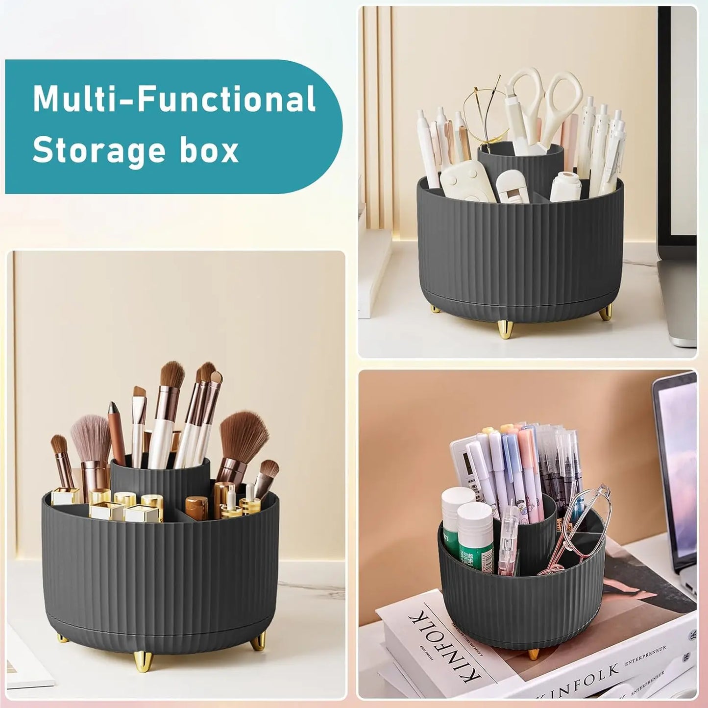 360° Rotating Makeup Brush Holder 5 Slot Cosmetic Organizer for Nail Polishes Skincare Perfumes Desktop Vanity Storage Bathroom