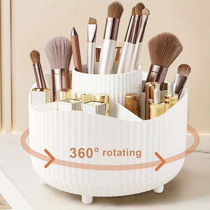 360° Rotating Makeup Brush Holder 5 Slot Cosmetic Organizer for Nail Polishes Skincare Perfumes Desktop Vanity Storage Bathroom