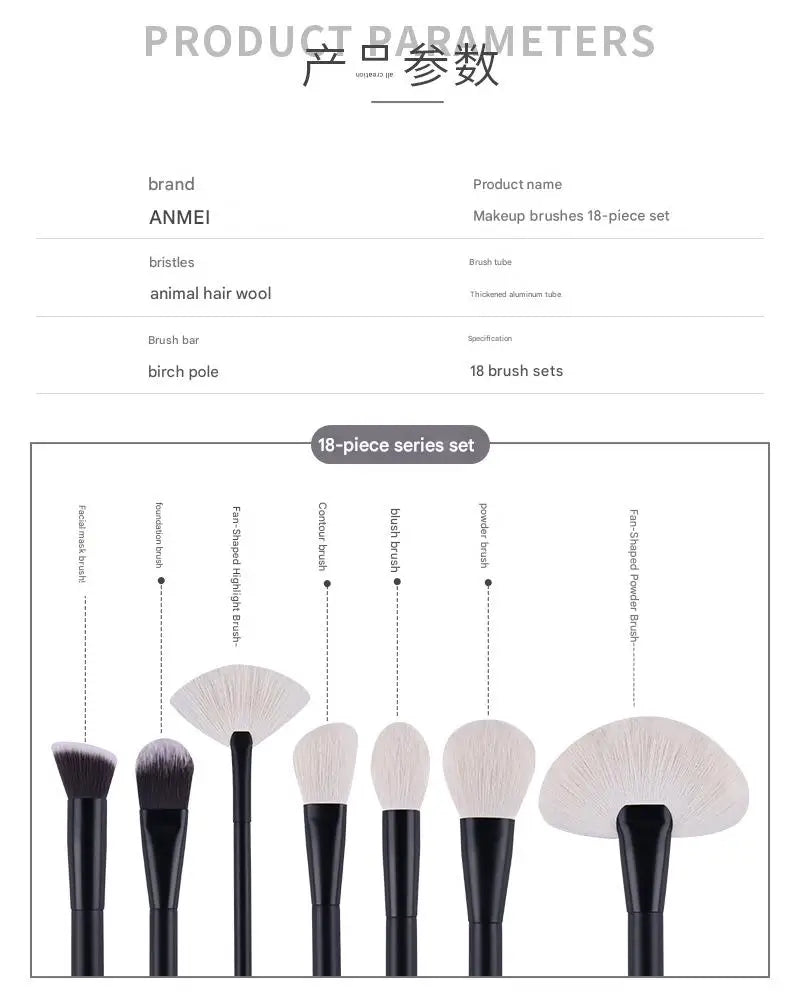 Makeup Brush Set - 18Pcs Natural Hair Foundation Eyeshadow Blending Brush Professional Eco-Friendly Beauty Tools
