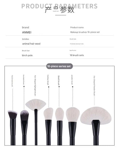 Makeup Brush Set - 18Pcs Natural Hair Foundation Eyeshadow Blending Brush Professional Eco-Friendly Beauty Tools